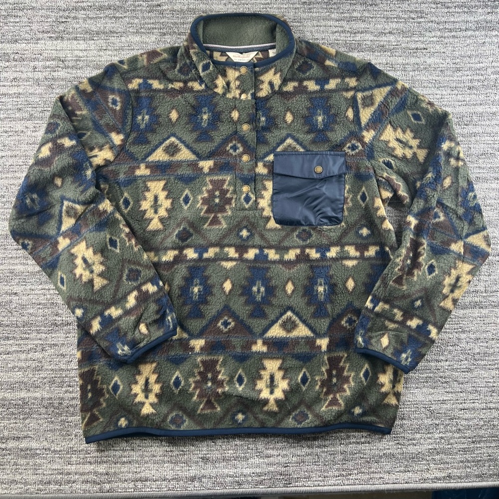 NEW Weatherproof Vintage Aztec Print Tribal Style Fleece Pullover Sweater Large